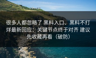 很多人都忽略了 黑料入口、黑料不打烊最新回应：关键节点终于对齐 建议先收藏再看（破防）
