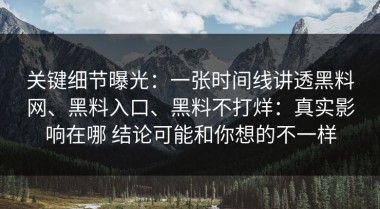 关键细节曝光：一张时间线讲透黑料网、黑料入口、黑料不打烊：真实影响在哪 结论可能和你想的不一样