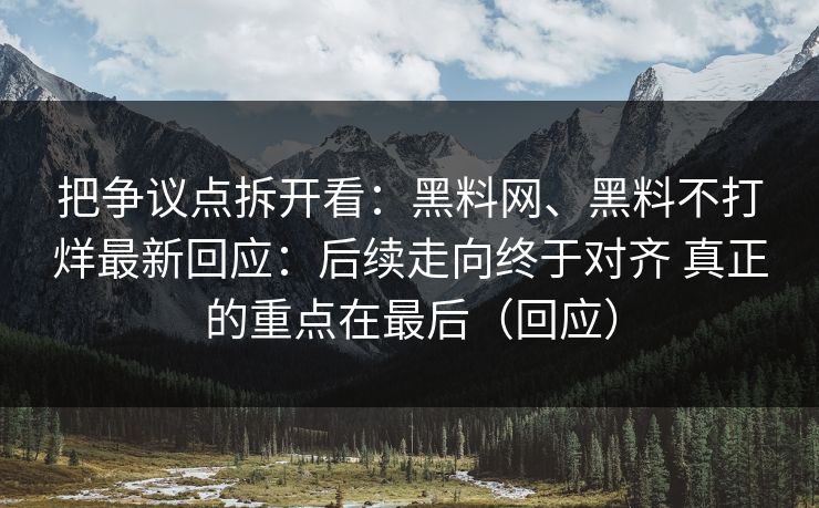 把争议点拆开看：黑料网、黑料不打烊最新回应：后续走向终于对齐 真正的重点在最后（回应）